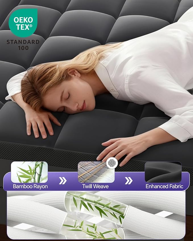 Dual Layer 5 Inch Memory Foam Mattress Topper Queen - 2 Inch Gel Memory Foam and 3 Inch Pillow Top Mattress Pad, 7-Zone Egg Crate Queen Size Mattress Topper (Black)