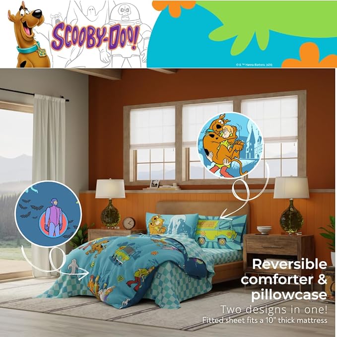 Franco Scooby Doo Scoobtober Bedding 5 Piece Super Soft Reversible Comforter and Sheet Set with Sham, Twin, (Officially Licensed Product)