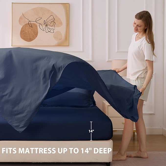 Queen Comforter Set Navy - Bed in a Bag Queen Size 7 Pieces, Soft Bedding Set for All Seasons, Premium Queen Comforter Set with Comforter, Sheets, Pillowcases & Shams