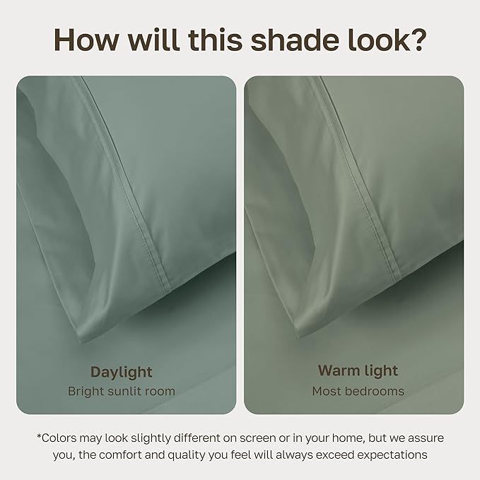 California Design Den Queen Sheet Set - Soft 400 Thread Count Sateen, Natural 100% Cotton Sheets, Deep Pockets with All Around Elastic for a Snug Fit, Durable Bedding Set - Sage Green