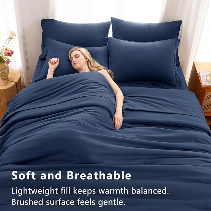 CozyLux King Comforter Set Navy Blue, 7 Pieces Bed in a Bag Bedding Comforter Set with Sheets, All Season Boho 7PC Bed Sets with Comforter, Fitted Sheets, Flat Sheets, Pillow Shams and Pillowcases