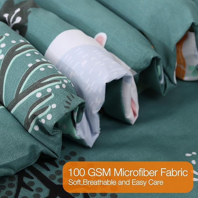 JSD Green Forest Animals Kids Comforter Set Queen Size, 3 Piece Woodland Printed Microfiber Bedding Set, Machine Washable