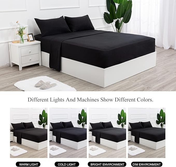 Twin XL Sheets Set Black - Extra Soft Cooling Bed Sheets 4 Piece Hotel Luxury 1800 Bedding Sheets & Pillowcases - 1 Flat Sheet,1 Fitted Sheet and 2 Pillow Cases - Deep Pocket up to 16"