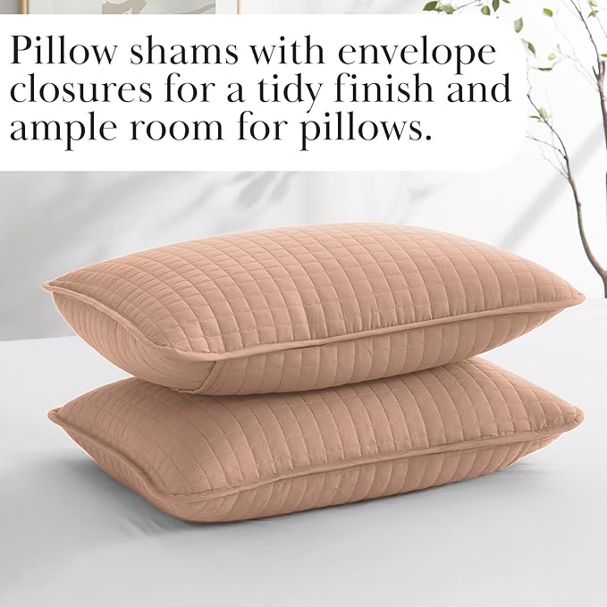 Southshore Fine Living, Inc. Full/Queen Quilt Set, Stitched Full Size with 2 Matching Pillow Shams, Lightweight Quilt Coverlet, Easy Care Machine Washable Queen Size Quilt Bedspread, Blush
