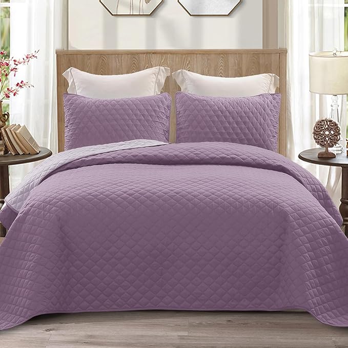 Exclusivo Mezcla Reversible California King Size Quilt Bedding Set with Pillow Shams, Lightweight Quilts Cal King Size, Soft Bedspreads Bed Coverlets for All Seasons - (Dusty Lavender, 112"x104")