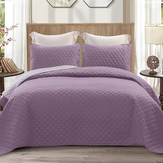 Exclusivo Mezcla Reversible California King Size Quilt Bedding Set with Pillow Shams, Lightweight Quilts Cal King Size, Soft Bedspreads Bed Coverlets for All Seasons - (Dusty Lavender, 112"x104")