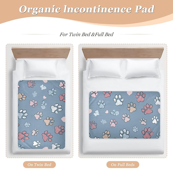 Waterproof Bed Pad Reusable Changing Pad Toddler Mattress Protector Large Pee Pad Baby Diaper Pad Soft Washable Liner Blue Footprints
