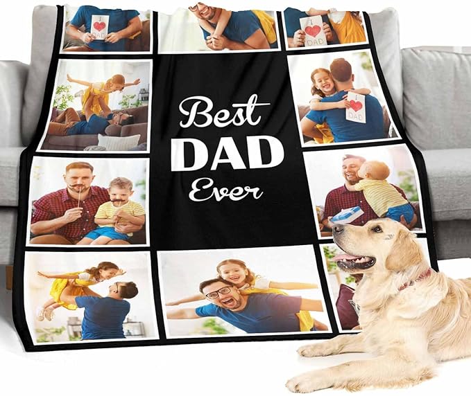 Custom Blankets with Photos, 10 Photos Customized, Best Dad Ever Blanket Gifts for Father's Day, Customized for Dad, 8 Sizes