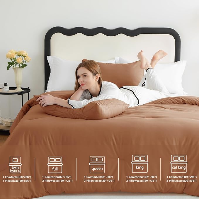 CozyLux King Size Comforter Set Pumpkin, 3 Pieces Solid Comforters King Size Breathable Quilted Bedding Sets, Luxury Soft Bed Set with Down Alternative Comforter (1 Comforter & 2 Pillowcases)