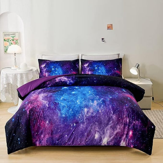 Galaxy Comforter Set,Girls Purple Bedding Set Full,Galaxy Bedding Set for Kids Girls Boys,Space Comforter Set Full with Pillowcase,Girl Comforter Sets