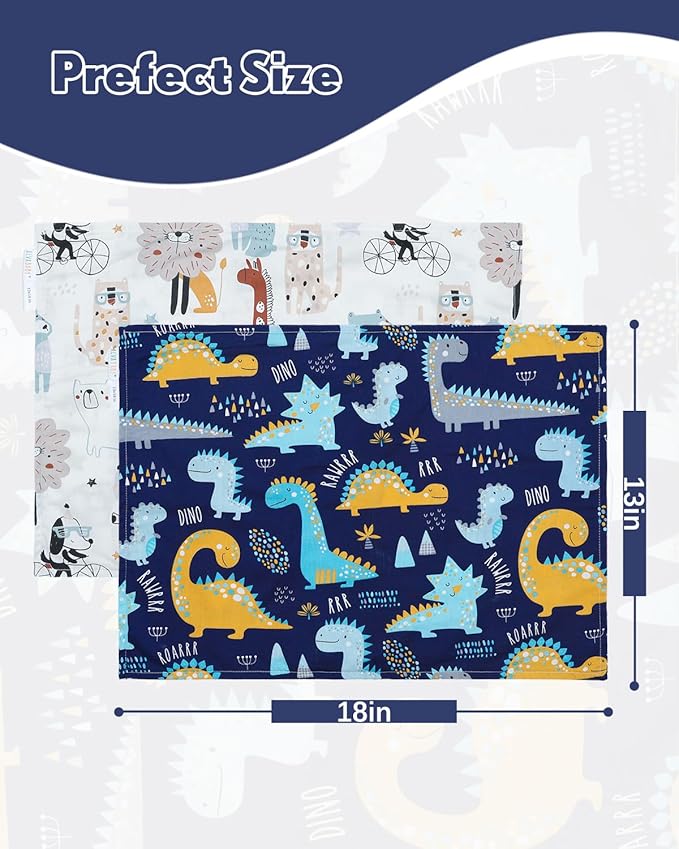 ALVABABY Toddler Pillowcases 2 Pack Organic Cotton Kids Pillow Cover Fit 13"x 18" or 12"x18" Envelope for Girl Boy Sleepy Travel