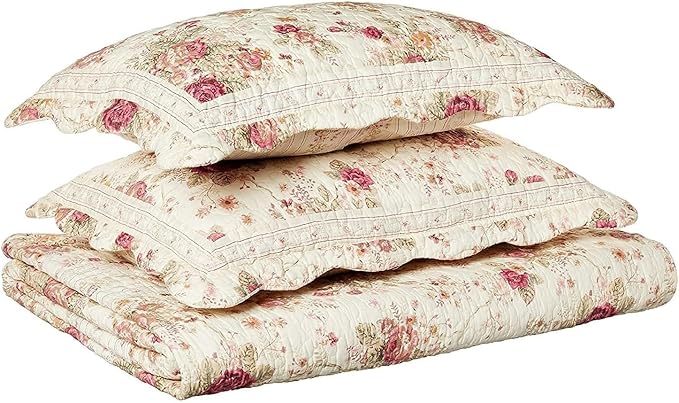 Greenland Home Antique Rose 100% Cotton Heirloom-Quality Quilt Set, 2-Piece Twin/XL, Ecru