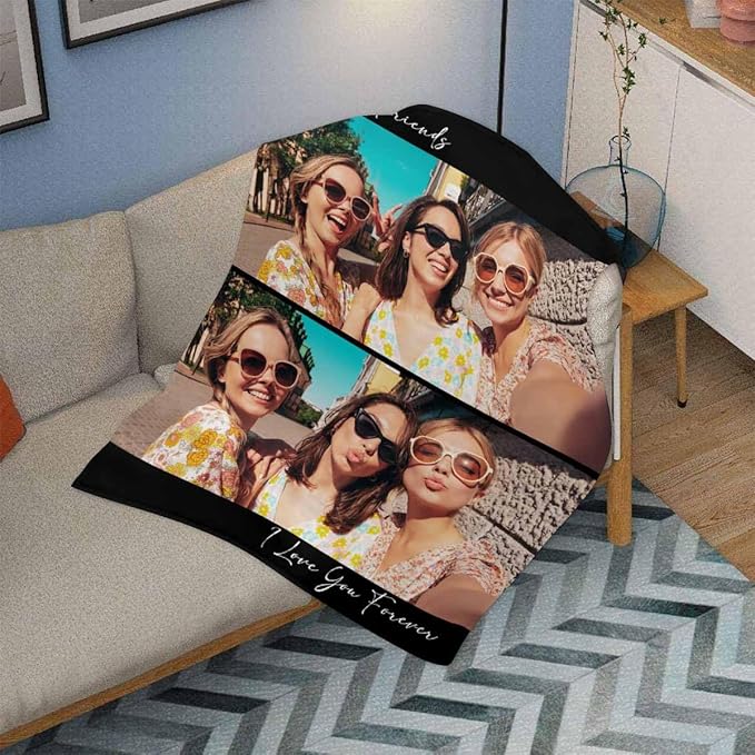 Personalized Blanket with Pictures, 2 Photos Customized Blanket Photo Blankets Customize Personalized Best Friend Sister Pictures Blankets for Family Friend