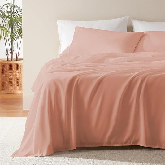 SLEEP ZONE Nanotex Super Soft Cooling Twin Bed Sheets Set for Kids 3 Piece - Easy Care Fitted Flat Sheet & Pillowcase Sets - Wrinkle Free, Fade Resistant, Deep Pocket 16" (Dull Pink, Twin)