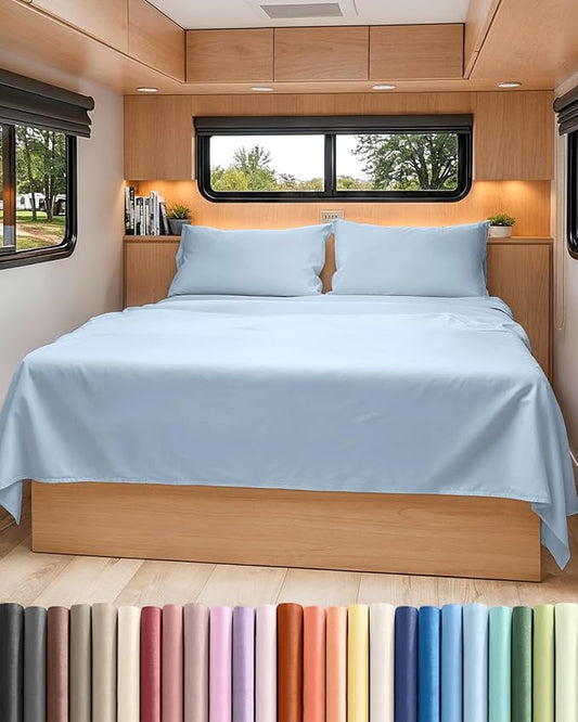 Short Queen RV Size 4 Piece Sheet Set - Comfy Breathable & Cooling Bed Sheets Set - Hotel Luxury Bedding for Women, Men, Kids, Teens, Boys & Girls - Deep Pockets & Wrinkle Free - Oeko-Tex - Sky Blue