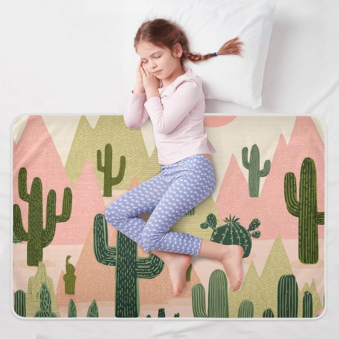 Waterproof Bed Pad Reusable Changing Pad Toddler Mattress Protector Large Pee Pad Baby Diaper Pad Soft Washable Liner Boho Cacti Mountains Sun