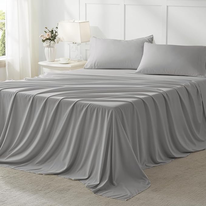Anluoer California King Size Bed in a Bag 7 Pieces,Light Grey Cal King Comforter Set with Sheets,All Season Bedding Sets with Comforter,Pillow Shams,Pillowcases,Flat Sheet,Fitted Sheet