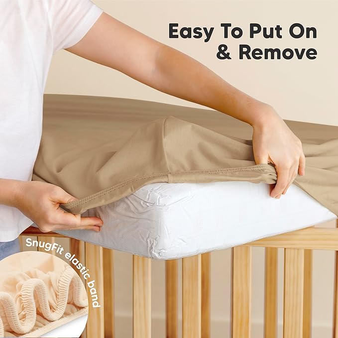 KeaBabies 2-Pack Organic Crib Sheets for Boys, Girls - 52x28 Fitted Crib Mattress Sheet Neutral, Breathable Jersey Cotton Cover for Baby Bed, Toddler Mattress, Soft & Cute Prints (Pecan)