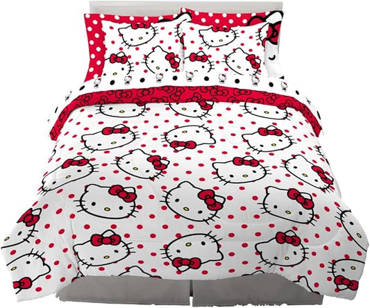 Franco Collectibles Hello Kitty Polka Dot Bedding 7 Piece Super Soft Comforter and Sheet Set with Sham, Full, (Official Licensed Product)