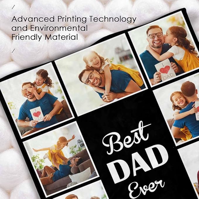 Custom Blankets with Photos, 10 Photos Customized, Best Dad Ever Blanket Gifts for Father's Day, Customized for Dad, 8 Sizes