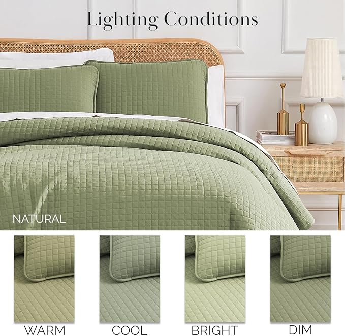 Southshore Fine Living, Inc. Twin XL Comforter Quilt Set, Dorm Room Bedding Essentials, Stain Resistant, Machine Washable Bed Spread, Twin XL Green Quilt Bedspread Set w/Pillow Sham, Sage Green