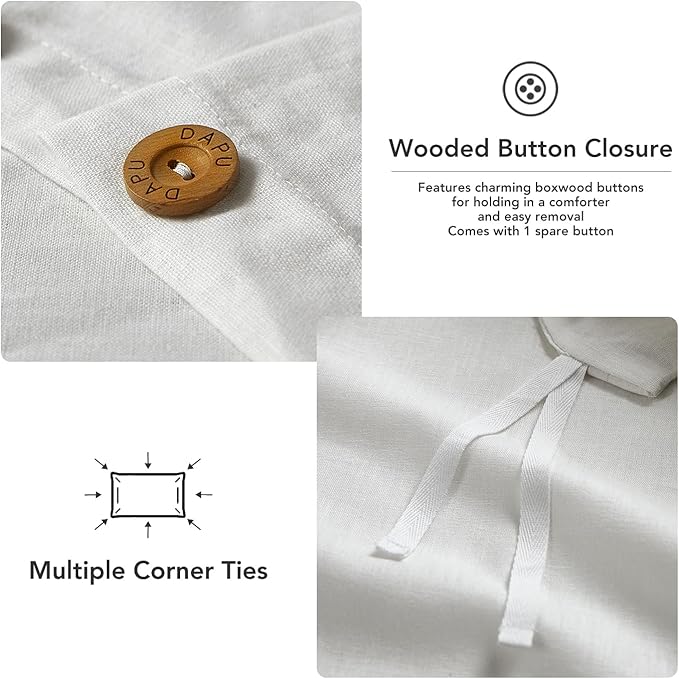 DAPU Linen Duvet Cover Set - French Linen Cotton Blend Natural Flax Soft Breathable Bedding 3 Pcs Set - 1 Duvet Cover 2 Pillowcases (Off-White/Cotton Linen, King)