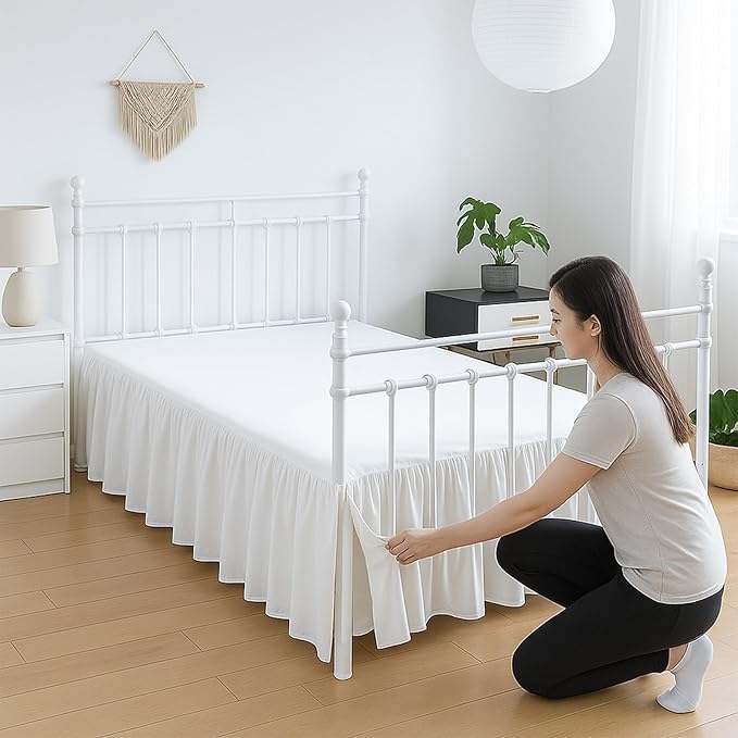 Premium Microfiber King Ruffled Bed Skirt, 18” Drop with Split Corners, Soft Wrinkle Free Bedskirt with Platform, Solid White Dust Ruffle for 78" x 80" Mattress