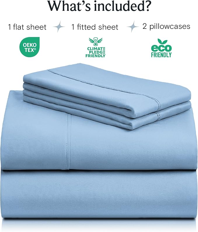 LuxClub 4 PC Queen Sheet Set, Breathable Luxury Bed Sheets, Deep Pockets 18" Wrinkle Free Cooling Sheets Machine Washable Hotel Bedding Silky Soft - Sky Queen