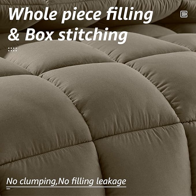 HYLEORY All Season Queen Size Bed Comforter - Cooling Down Alternative Quilted Duvet Insert with Corner Tabs - Winter Warm - Machine Washable - Taupe