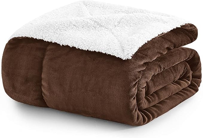 MOONLIGHT20015 Sherpa Fleece Twin Blanket - (Coffee, 60X80 Inches) Warm and Fluffy Blankets for Winter - Reversible Thick and Cozy Twin Size Blankets for Bed, Camping and Travel