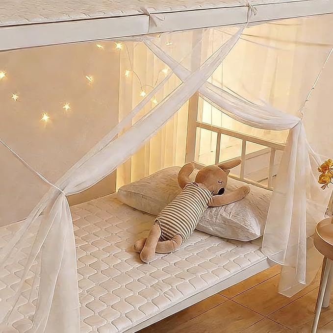 Canopy Bed Curtains 4 Corners Mosquito Net Mosquiteros para Camas Bed Canopies Netting Bed Drapes Rectangular Mosquito Mesh for Patio Gothic Outdoor Travel Home Decor（L75 X W35 X H63,1 Opening, White）