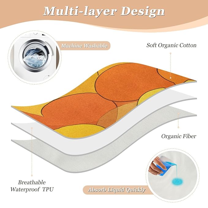 Waterproof Bed Pad Reusable Changing Pad Toddler Mattress Protector Large Pee Pad Baby Diaper Pad Soft Washable Liner Orange Hearts