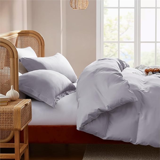 Nestl California King Duvet Cover Set with Comforter Insert - Grey Lavender 4 Piece 104x98 Duvet Cover & 2 Pillow Shams with White Quilted Down Alternative Comforter, Ultra Soft, All Season