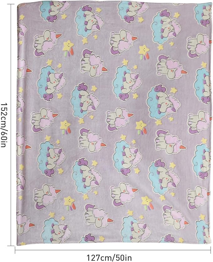 Glow in The Dark Blanket Unicorn Pattern for Unique Birthday Gifts for Girls Boys Teens, Lightweight Soft Cozy Warm Fuzzy 60"×80" Purple