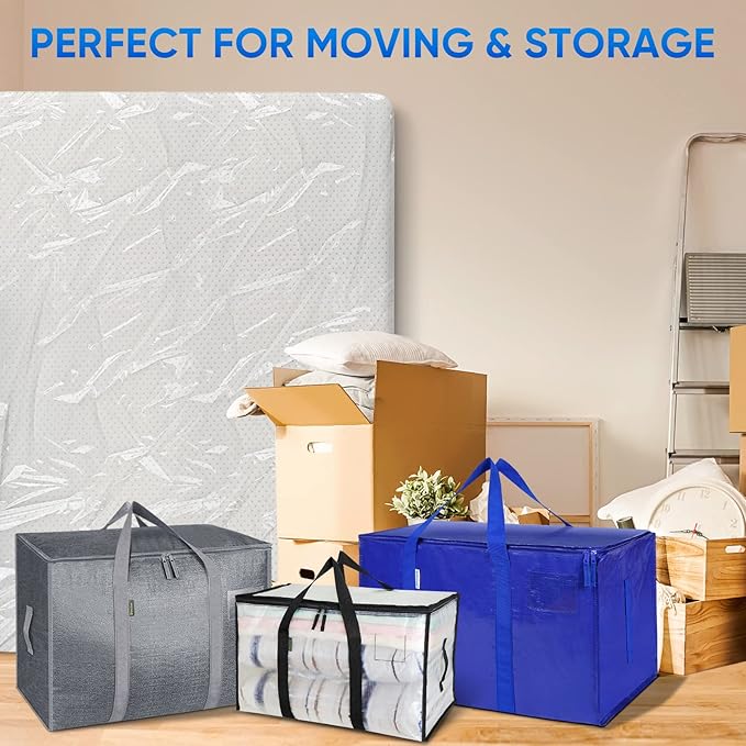 TICONN 2PK Plastic Mattress Bag for Moving Storage, Waterproof Mattress Protector Cover, Heavy-Duty Mattress Moving Supplies (1.5 mil, Queen)