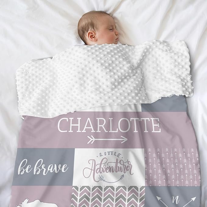 Personalized Name Blankets for Baby, Custom Blankets for Infant Toddler, Babys Gifts for Birthday Gifts for Girls Kids Teen New Mom, Essential Newborn Items, Light Purple, 35"x45"