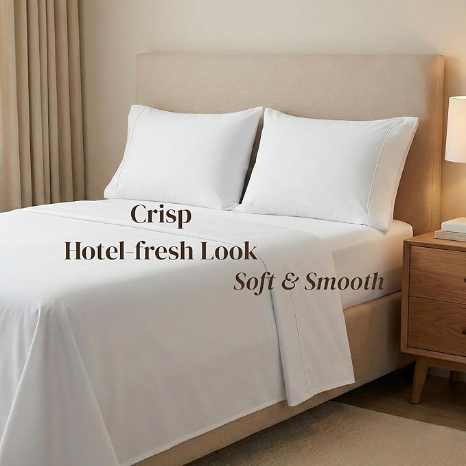 Beckham Hotel Collection Cotton Pillowcases King Size, Sateen Finish, Open End, Breathable, Moisture-Wicking, White (4 Pieces)
