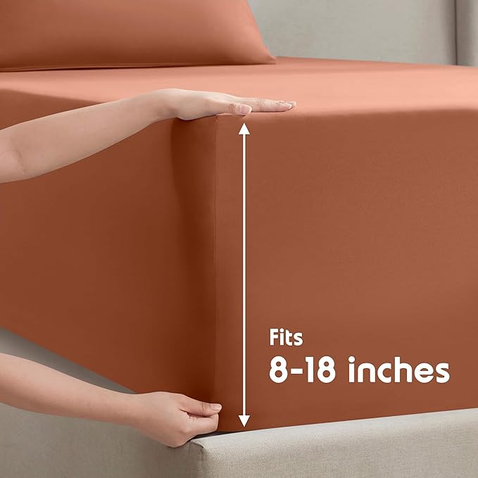 Nestl Twin Sheet Set - 1800 Ultra-Soft Microfiber Twin Bed Sheets - Double Brushed - Deep Pockets - Easy Fit - Extra Soft - 3 Piece Set - Bedding Sheets & Pillowcases (Twin, Rust)