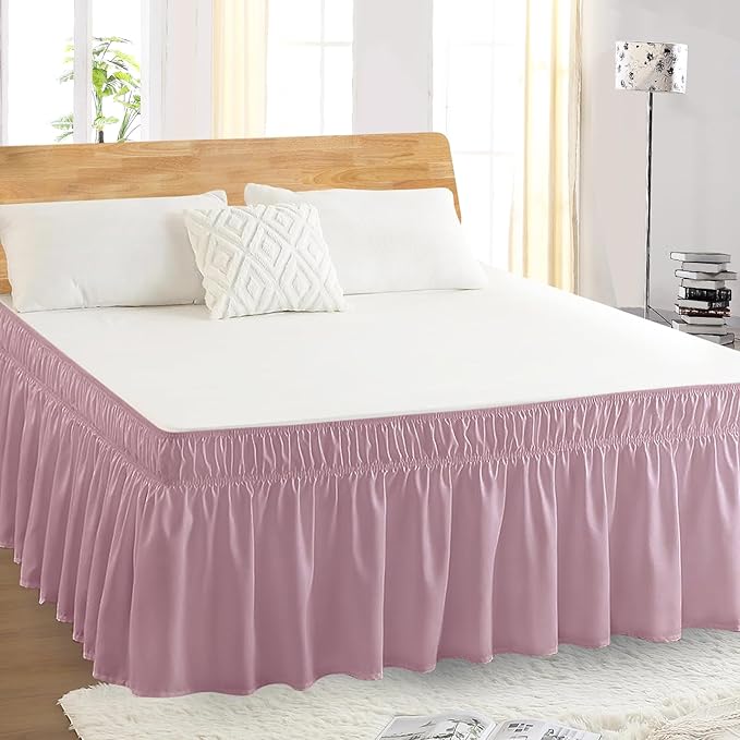 Twin Bed Skirt, Elastic Wrap Around Bed Skirt Twin Size, Bed Skirts for Adjustable Bed, Easy Fit with 18" Drop Length Tailored Drop Dust Ruffle (Pink)