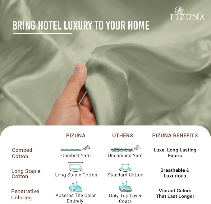 400 Thread Count Sheet Set,100% Long-staple Cotton Light Sage Queen Sheets, Sateen Weave Bed sheets, fit upto 17 inch Deep Pockets, 4Pc Set by Pizuna Linens (Light Sage Queen 100% Cotton Sheets)