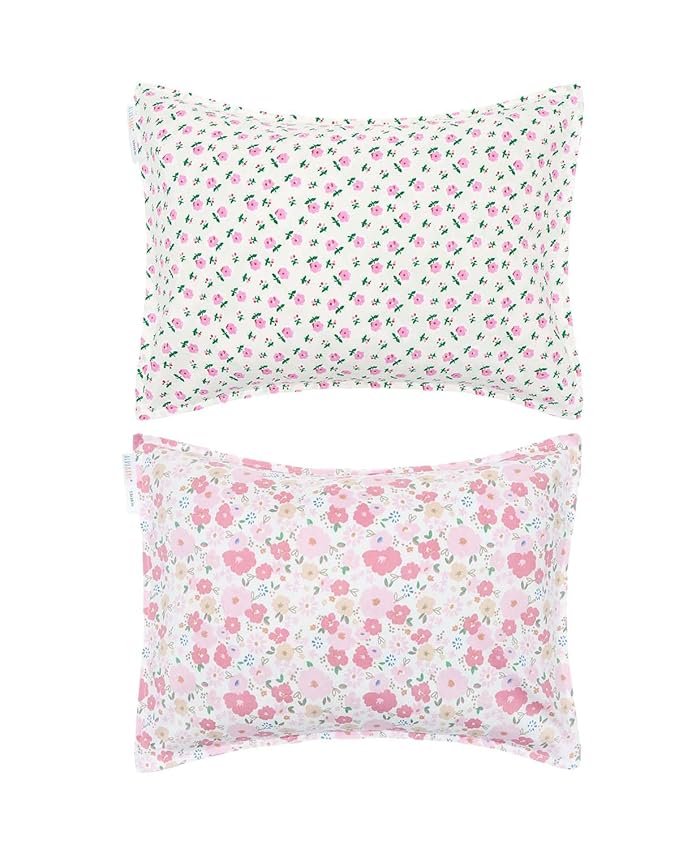 ALVABABY Toddler Pillowcases 2 Pack Organic Cotton Kids Pillow Cover Fit 13"x 18" or 14"x19" Envelope for Girl Sleepy Travel Pink Flower 2TPW38A
