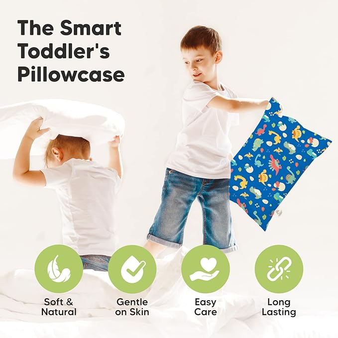 KeaBabies Toddler Pillowcase 13"x18" - Organic Cotton Toddler Pillowcase for Kids, Boys, Girls,Soft & Durable Cotton Cover for Miniature Sleepy Pillows,Cute Colors,Pillow Sold Separately(DinoWorld)