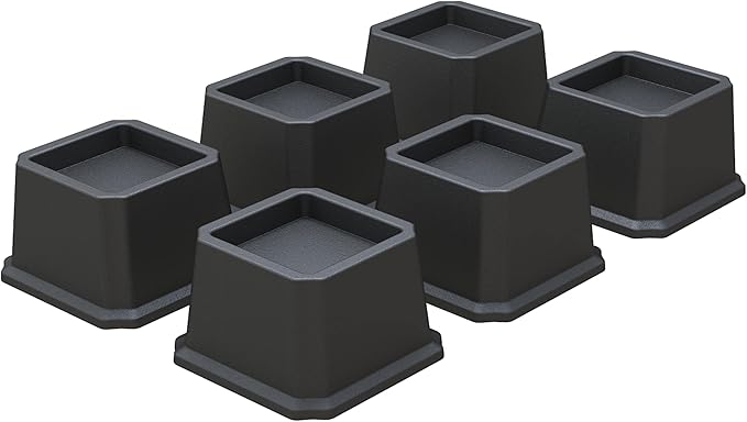 Bed Risers 2 Inch Heavy Duty Bed Elevators, Set of 6 Lifts Up 2000 lbs Furniture Riser for Sofa and Table, Black