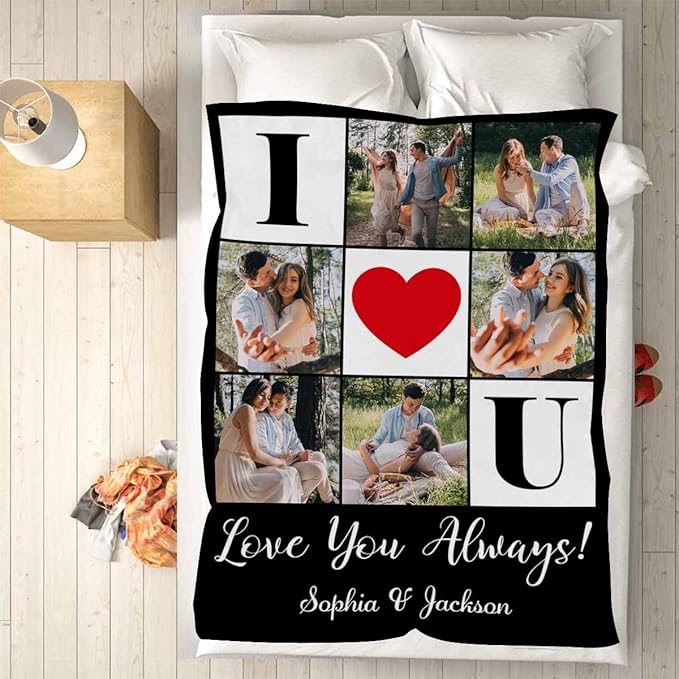 Ships Next Day, Custom Photo Blanket Personalized Valentines Day Blanket for Boyfriend Girlfriend, Couples Blanket I Love You Valentine's Day Birthday Gifts for Wife Husband Him/Her