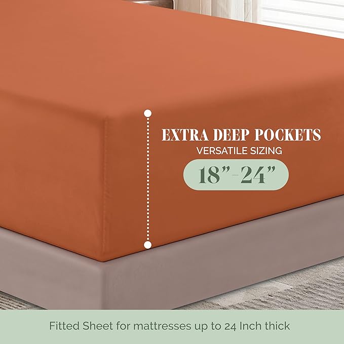 Elegant Comfort Luxurious 1500 Premium Hotel Quality Microfiber 4-Piece Sheet Set, 18-24 Inches Deep - Extra Deep Pocket Sheets - Ultra Soft 4PC Deep Pocket Sheets, King, Coral
