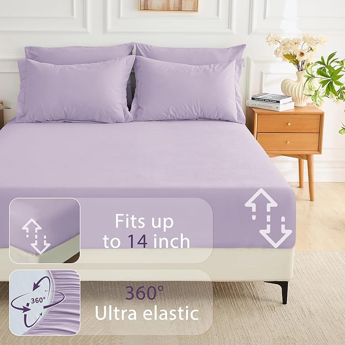 MUXHOMO 7 Pieces Queen Comforter Set, Soft Bed in a Bag Queen Size, All Season Bedding Set with Comforter, Flat Sheet, Fitted Sheet, Pillowcases & Shams, Lavender