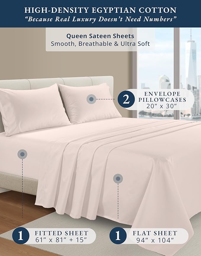 LANE LINEN 100% Egyptian Cotton Bed Sheets sábanas Queen, Soft & Comfy Luxury Hotel Like Thick Bedding Sheets & Pillowcase Set, Machine Wash Cooling 15'' Queen Deep Pocket Sheet Set - Petal Pink