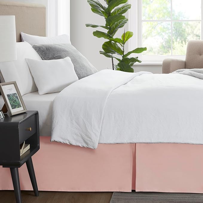 Nestl Peach Beige Twin Bed Skirt - Twin Size Bed Skirt 14 Inch Drop - Brushed Microfiber Bed Skirts - Hotel Quality Pleated Bed Skirt - Shrinkage & Fade Resistant