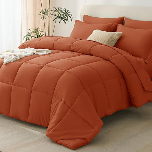 CozyLux Full Size Comforter Sets Terracotta - 7 Pieces Bed in a Bag Full, Oeko-Tex Certified Bed Set, All Season Soft Bedding Set with Down Alternative Comforter, Sheets, Pillowcases & Pillow Shams