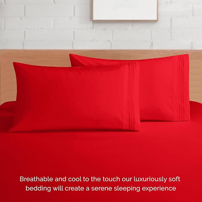 Elegant Comfort Luxurious 1500 Premium Hotel Quality Microfiber 4-Piece Sheet Set, 18-24 Inches Deep - Extra Deep Pocket Sheets - Ultra Soft 4PC Deep Pocket Sheets, King, Red